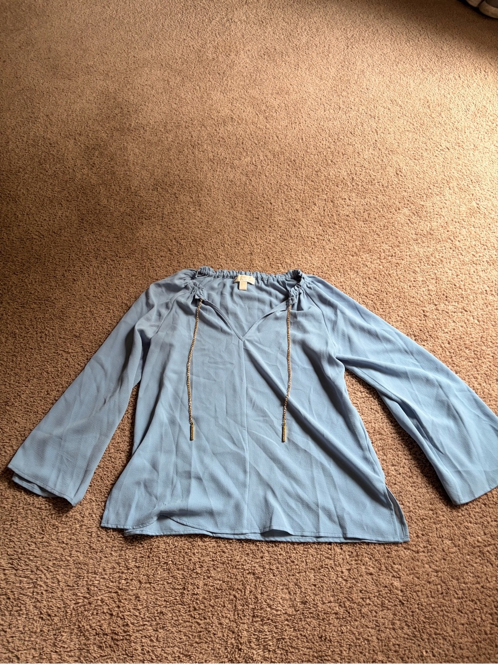 MICHAEL Michael Kors Light Blue Tie-Neck Blouse